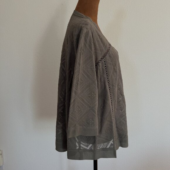 Wrap London Women's Size 14 Taupe Short Sleeve Binding Pointelle Knit Cardigan - Picture 4 of 11